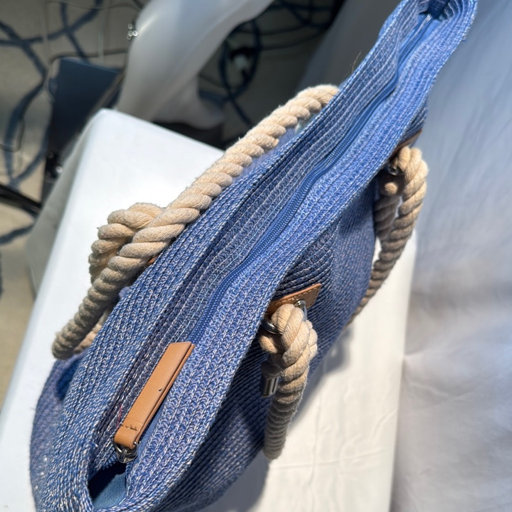 Nautical Blue Canvas Tote with Rope Handles - Picture 11 of 12